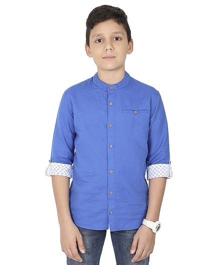 MANET Melange Three Fourth Sleeves Solid Shirt - Blue