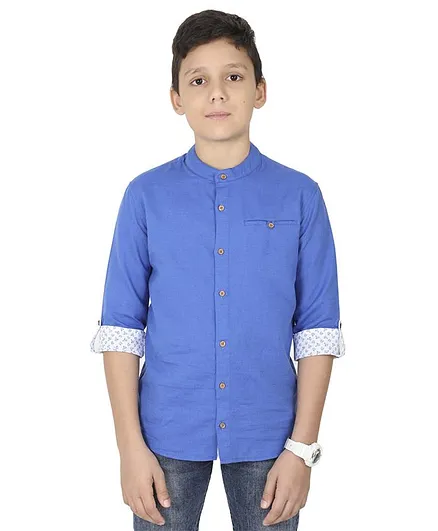 MANET Melange Three Fourth Sleeves Solid Shirt - Blue