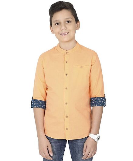 MANET Melange Three Fourth Sleeves Solid Shirt - Orange