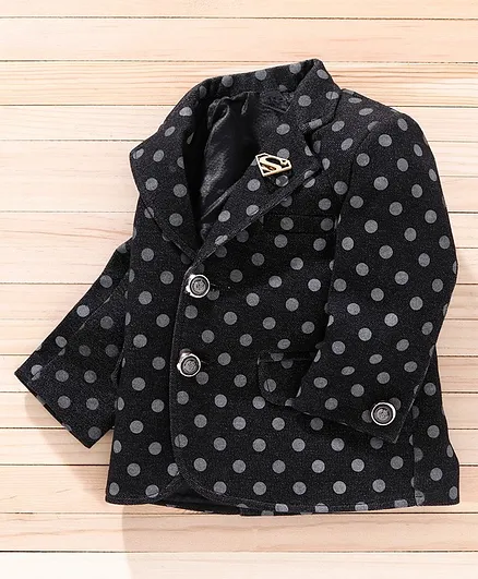Robo Fry Full Sleeves Polka Dot Print Blazer - Black
