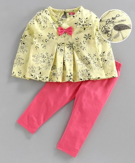 Babyhug Full Sleeves Top & Leggings - Yellow Pink