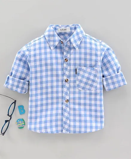 Kookie Kids Full Sleeves Checked Shirt - Blue