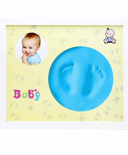 EZ Life Baby Photo Wooden Wall Frame with Hand & Foot Permanent Impressions - Blue