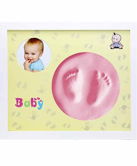 EZ Life Photo Wooden Wall Frame with Hand & Foot Permanent Impressions - Pink