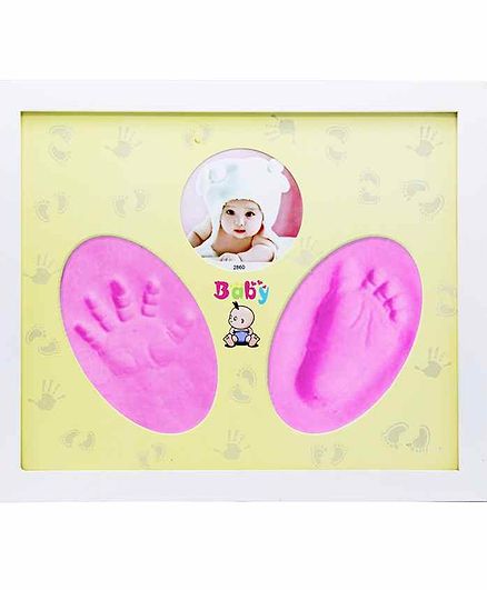 EZ Life Photo Wooden Wall Frame with Hand & Foot Permanent Impressions - Pink