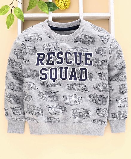 Smarty Winter Wear Full Sleeves T-Shirt Vehicle Print - Grey