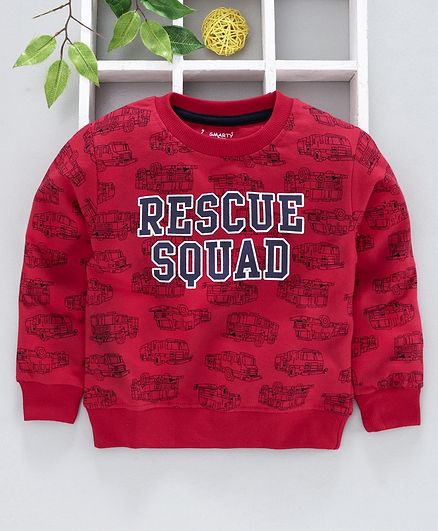 Smarty Winter Wear Full Sleeves T-Shirt Vehicle Print - Red