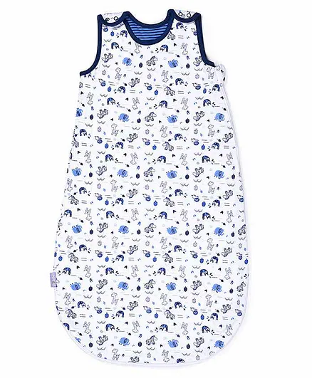 Mi Arcus Organic Cotton Baby Sleeping Bag Animal Print - Blue