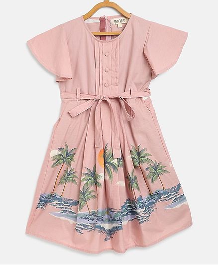 Bella Moda Short Sleeves Beach Day Print Dress - Pink