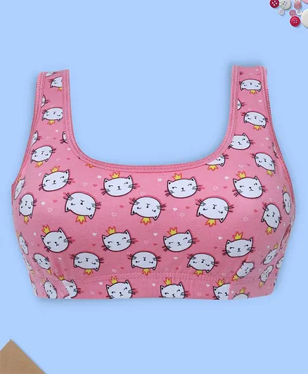 D'chica Non Padded Non Wired Cat Print Detailing Bra - Pink