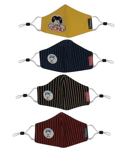 D'chica Bro Striped Set of 4 2-Ply Masks - Yellow Blue Red