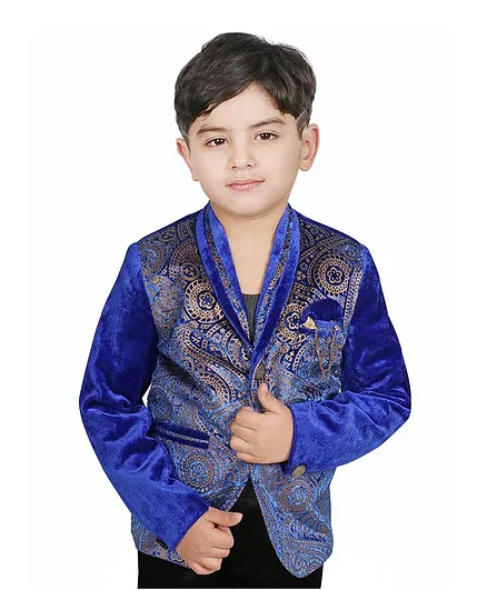 SG YuvraJ Full Sleeves Flower Self Design Blazer - Blue