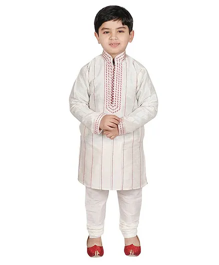 SG Yuvraj Full Sleeves Glitter Detailed Kurta With Pajama - White