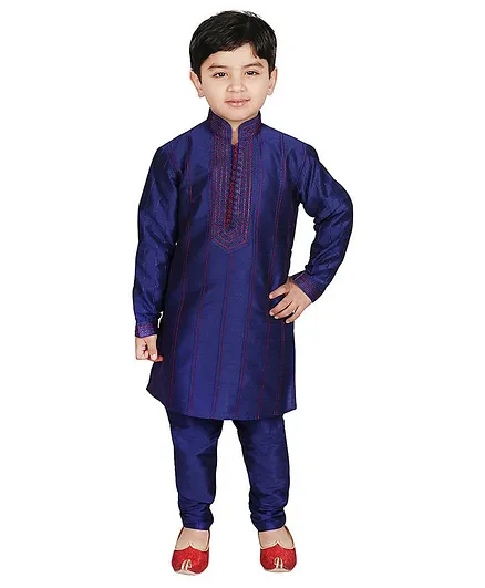 SG Yuvraj Full Sleeves Glitter Detailed Kurta With Pajama - Blue