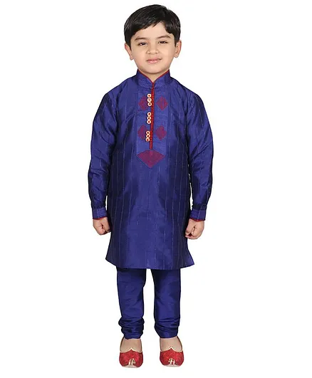 SG Yuvraj Full Sleeves Motif Pattern Kurta With Pajama - Blue