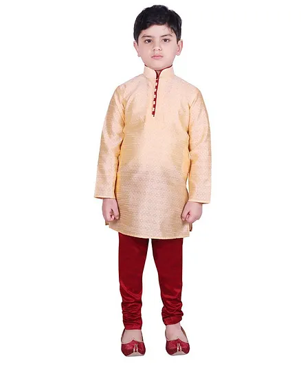 SG Yuvraj Full Sleeves Self Design Kurta With Pajama - Beige
