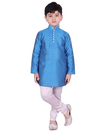 SG Yuvraj Full Sleeves Self Design Kurta With Pajama - Blue