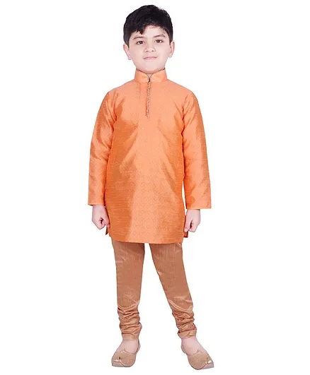 SG Yuvraj Full Sleeves Self Design Kurta With Pajama - Peach