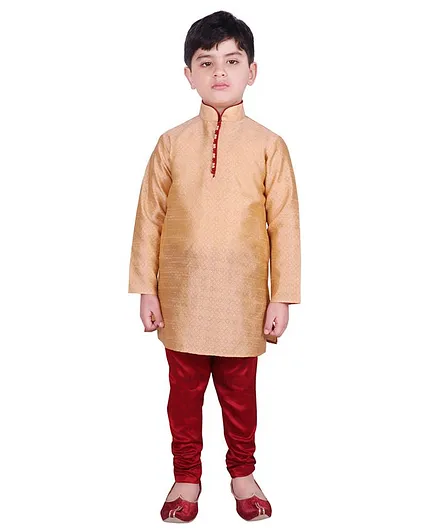 SG Yuvraj Full Sleeves Self Design Kurta With Pajama - Brown
