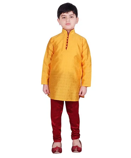 SG Yuvraj Full Sleeves Self Design Kurta With Pajama - Yellow