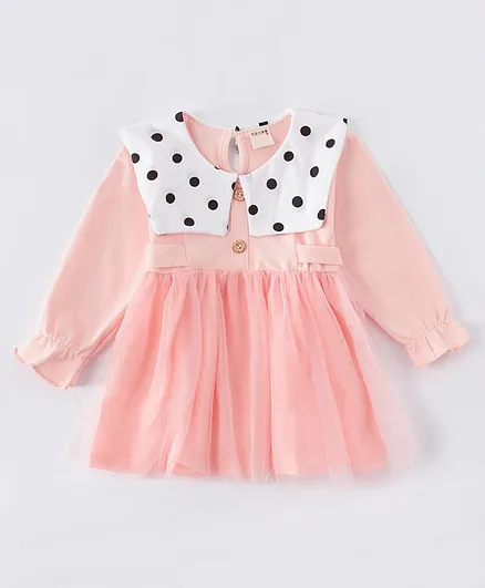 Kookie Kids Full Sleeves Frock Polka Dot Print - Pink