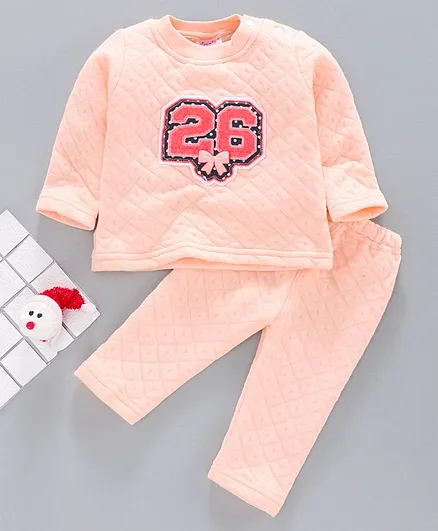 Tappintoes Full Sleeves Quilted Winter Wear Suit 24 Patch - Peach