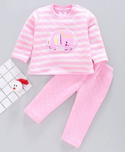 Tappintoes Full Sleeves Quilted Winter Wear Suit Elephant Patch - Pink