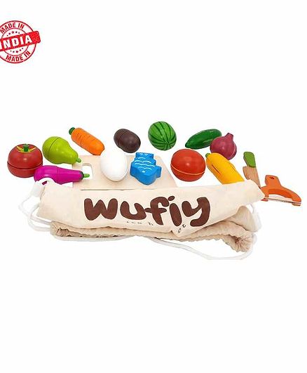 Wufiy Wooden Play Food Set Multicolor - 16 Pieces