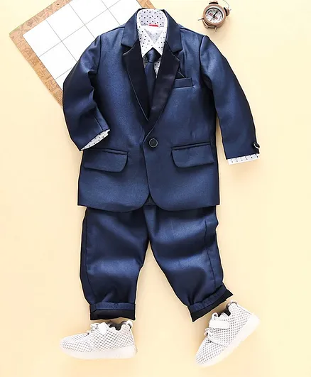 Babyhug 3 Piece Party Suit With Tie - Navy Blue White