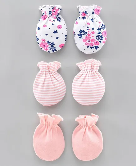 Babyhug 100%Cotton Mitten Set - White Pink