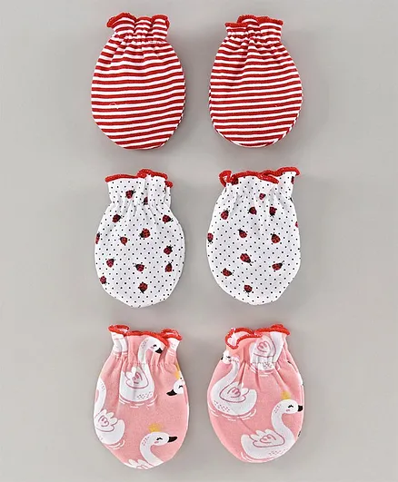 Babyhug Cotton Printed Mittens Pack of 3 - Multicolor