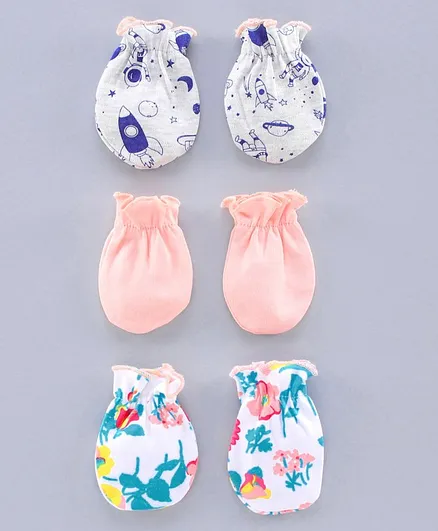 Babyhug Mittens Pack of 3 - Pink White