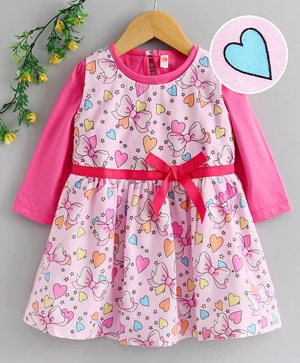Dew Drops Printed Frock with Inner Tee - Pink