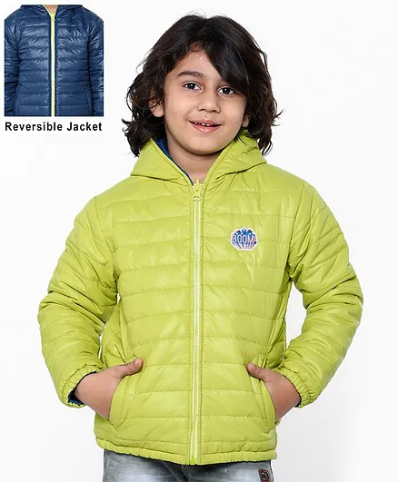 Pine Kids Full Sleeves Reversible Hooded Jacket - Green Blue