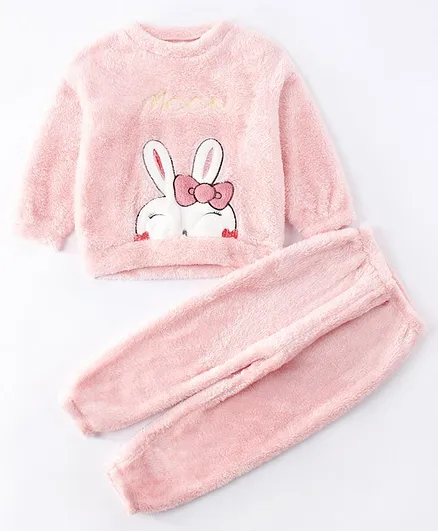 Kookie Kids Full Sleeves Winter Night Suit Bunny Patch - Pink