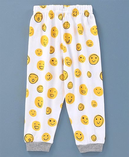 Ollypop Full Length Lounge Pant Smiley Print - White Yellow