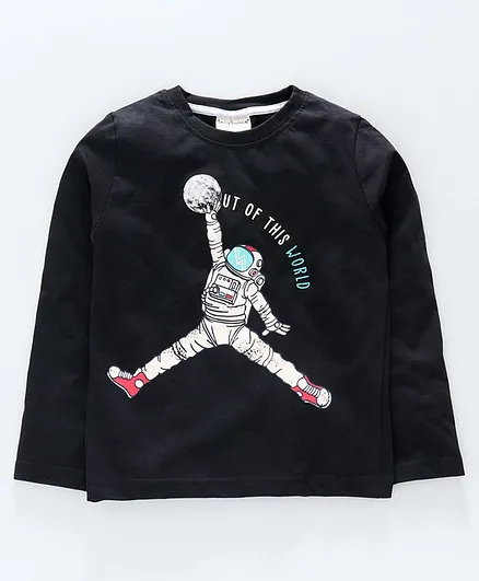 Lazy Bones Full Sleeves Tee Astronaut Print - Black