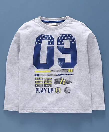 Lazy Bones Full Sleeves Tee Baseball Print - Grey