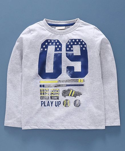 Lazy Bones Full Sleeves Tee Baseball Print - Grey