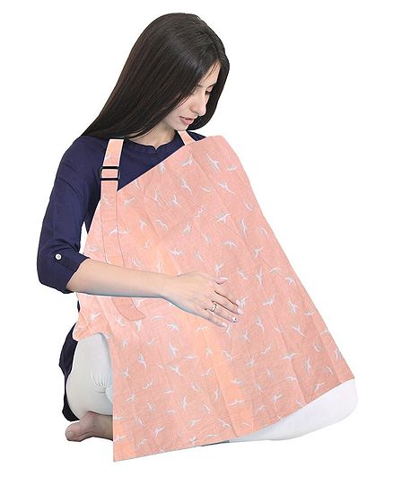 Polka Tots Nursing Cover Bib Bird Print - Pink