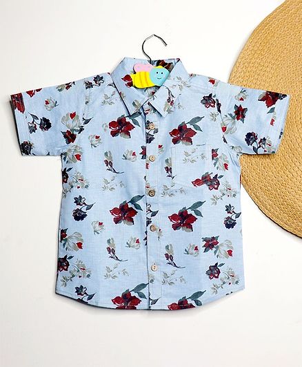 BAATCHEET Flower Printed Half Sleeves Flower Shirt - Blue
