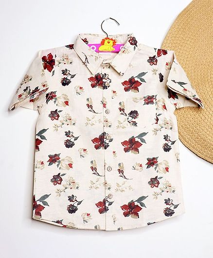 BAATCHEET Flower Printed Half Sleeves Flower Shirt - Off White