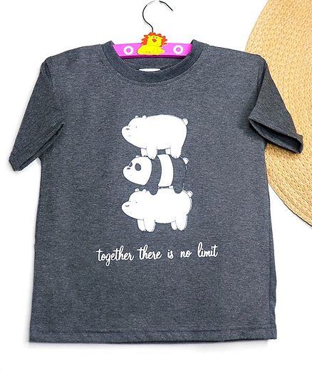BAATCHEET Panda Print Half Sleeves Tee - Grey
