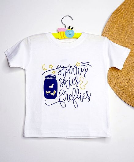 BAATCHEET Fireflies Print Half Sleeves Tee - White