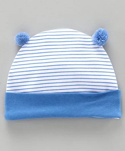 Babyhug 100% Cotton Striped Cap Blue - Diameter 9.5 cm
