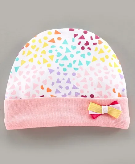 Babyhug 100% Cotton Printed Cap Pink - Diameter 9.5 cm
