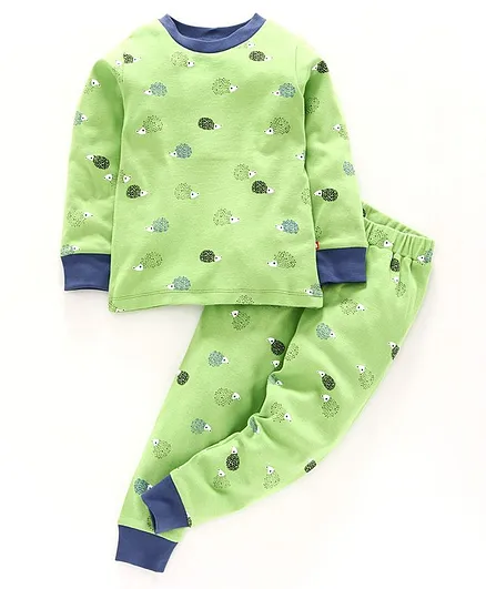 Nino Bambino 100% Organic Cotton Full Sleeves Animal Print Night Suit - Green