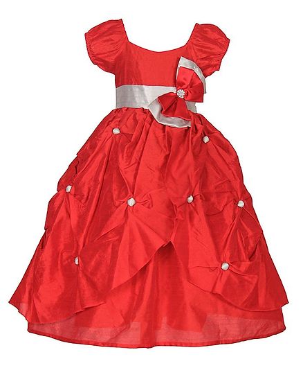 Samsara Couture Bow At Waistline Short Sleeves Gown - Red