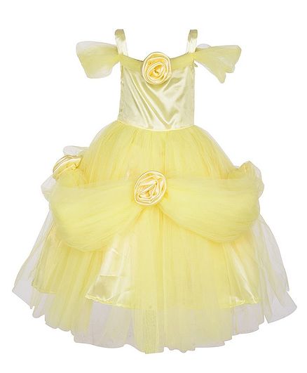 Samsara Couture Flower Decorated Short Sleeve Gown - Yellow
