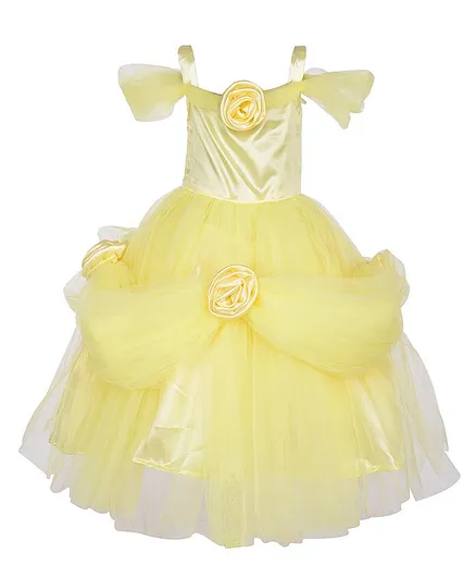 Samsara Couture Flower Decorated Short Sleeve Gown - Yellow